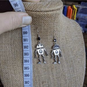 Dangly Silver Robot Earrings; Hypoallergenic Hooks; Craft Jewelry; Science; Tech
